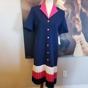 Nancy II Vintage Secretary Dress 10 Pleated Skirt NWT Blue Pink White